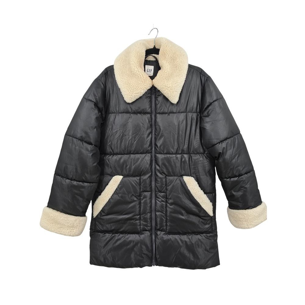 Gap Women Cold Control Sherpa Quilted Puffer Coat Black Small Gorpcore City